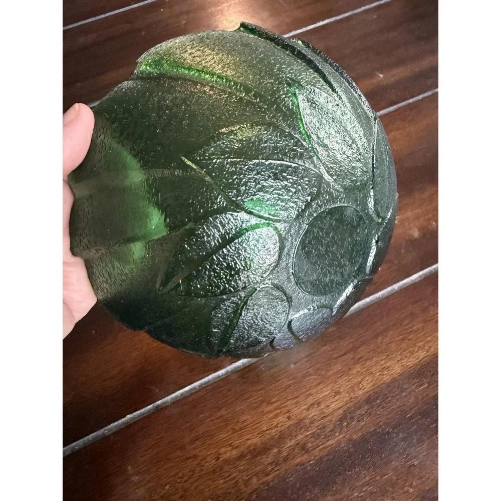 Vintage Light Green Leaf Pressed Glass Bowl